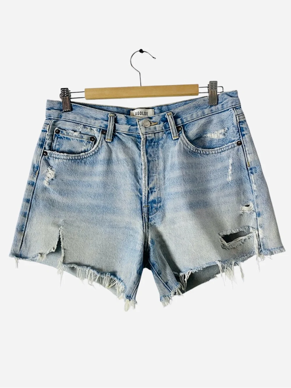 Agolde Parker Long Jean Shorts Size 28 Y2K Distressed Denim Organic Cotton